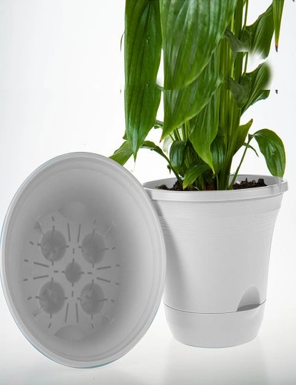 SOGA 20cm White Plastic Plant Pot Self Watering Planter Flower Bonsai Indoor Outdoor Garden Decor Set of 2, hi-res image number null
