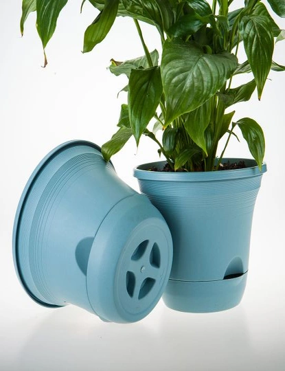 SOGA 20cm Blue Plastic Plant Pot Self Watering Planter Flower Bonsai Indoor Outdoor Garden Decor Set of 3, hi-res image number null