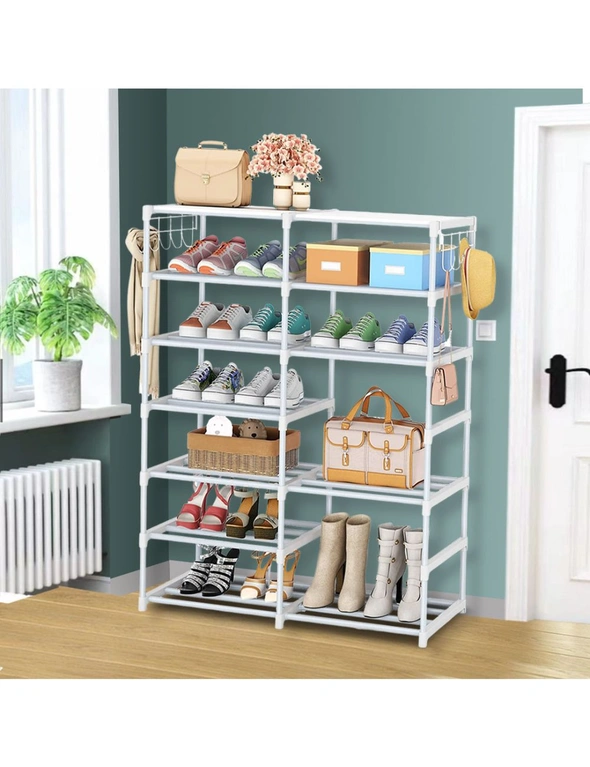 SOGA 12-Shelf Tier Shoe Storage Shelf Space-Saving Caddy Rack Organiser with Side Hooks White, hi-res image number null