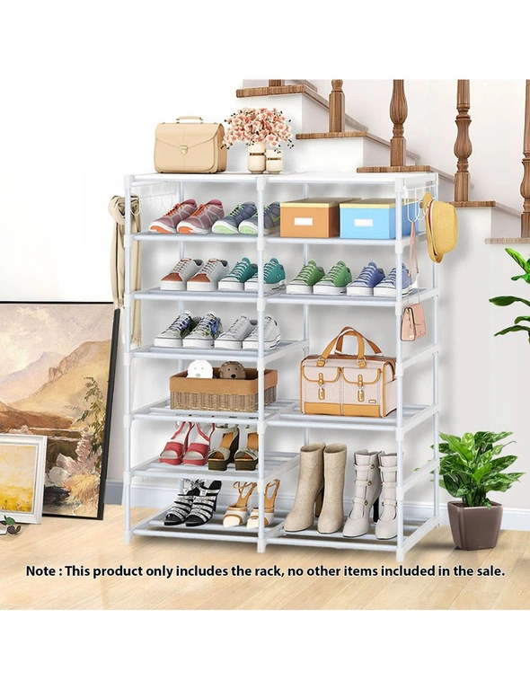 SOGA 2X 12-Shelf Tier Shoe Storage Shelf Space-Saving Caddy Rack Organiser with Side Hooks White, hi-res image number null
