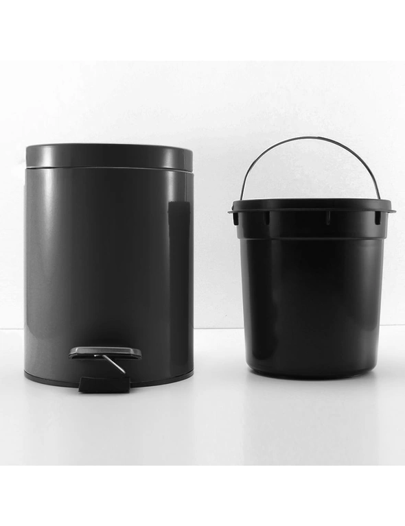 SOGA 2X Foot Pedal Stainless Steel Rubbish Recycling Garbage Waste Trash Bin Round 12L Black, hi-res image number null
