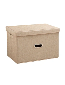 SOGA Beige Small Foldable Canvas Storage Box Cube Clothes Basket Organiser Home Decorative Box