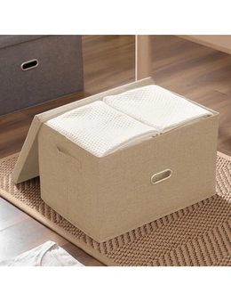 SOGA Beige Medium Foldable Canvas Storage Box Cube Clothes Basket Organiser Home Decorative Box