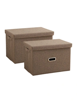 SOGA 2X Coffee Small Foldable Canvas Storage Box Cube Clothes Basket Organiser Home Decorative Box