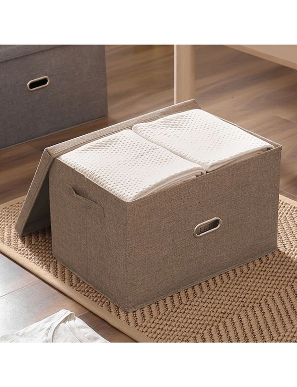 SOGA Coffee Large Foldable Canvas Storage Box Cube Clothes Basket Organiser Home Decorative Box, hi-res image number null