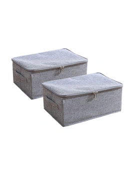 SOGA 2X Grey Small Portable Double Zipper Storage Box Moisture Proof Clothes Basket Foldable Home Organiser