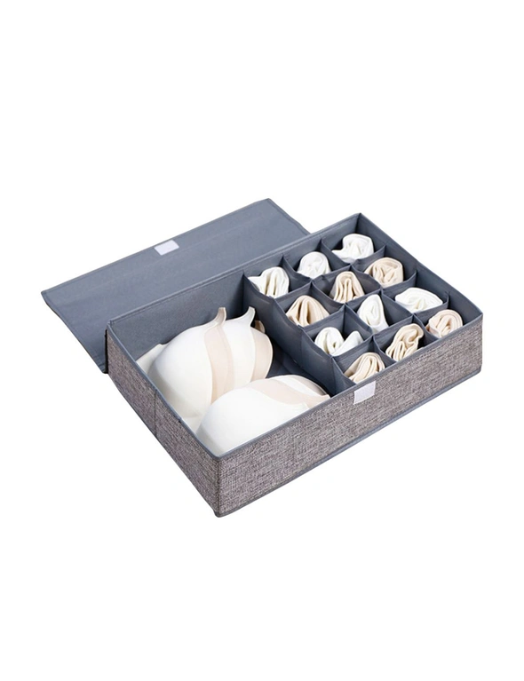 SOGA Grey Flip Top Underwear Storage Box Foldable Wardrobe Partition Drawer Home Organiser, hi-res image number null