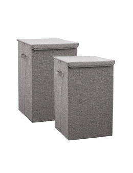 SOGA 2X  Grey Medium Collapsible Laundry Hamper Storage Box Foldable Canvas Basket Home Organiser Decor
