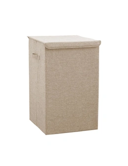 SOGA Beige Medium Collapsible Laundry Hamper Storage Box Foldable Canvas Basket Home Organiser Decor