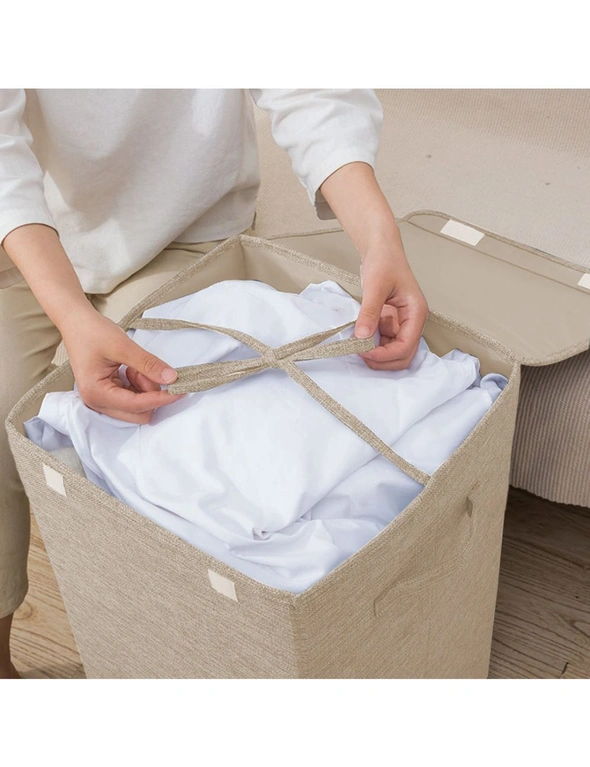 SOGA Beige Medium Collapsible Laundry Hamper Storage Box Foldable Canvas Basket Home Organiser Decor, hi-res image number null