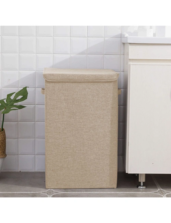 SOGA Beige Medium Collapsible Laundry Hamper Storage Box Foldable Canvas Basket Home Organiser Decor, hi-res image number null