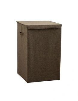 SOGA Coffee Medium Collapsible Laundry Hamper Storage Box Foldable Canvas Basket Home Organiser Decor