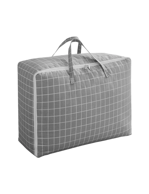 SOGA Grey Plaid Medium Storage Luggage Bag Double Zipper Foldable Travel Organiser Essentials, hi-res image number null