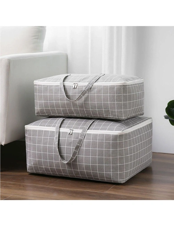 SOGA 2X Grey Plaid Medium Storage Luggage Bag Double Zipper Foldable Travel Organiser Essentials, hi-res image number null