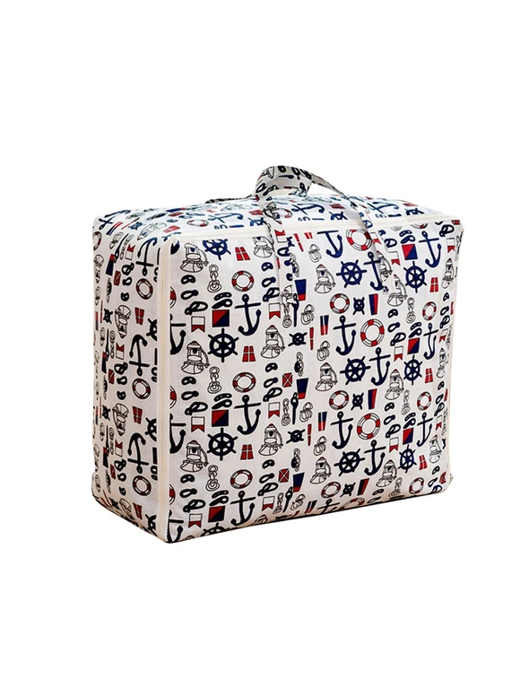 SOGA Nautical Icons Large Storage Luggage Bag Double Zipper Foldable Travel Organiser Essentials, hi-res image number null