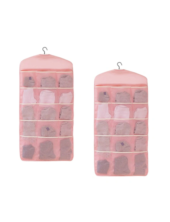 SOGA 2X Pink Double Sided Hanging Storage Bag Underwear Bra Socks