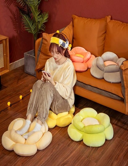 SOGA Grey Double Flower Shape Cushion Soft Bedside Floor Plush Pillow Home Decor, hi-res image number null