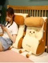 SOGA 2X Smiley Face Toast Bread Wedge Cushion Stuffed Plush Cartoon Back Support Pillow Home Decor, hi-res