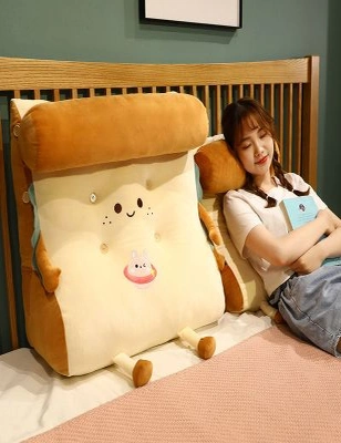 SOGA 2X Smiley Face Toast Bread Wedge Cushion Stuffed Plush Cartoon Back Support Pillow Home Decor, hi-res image number null