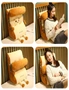 SOGA Smiley Face Toast Bread Wedge Cushion Stuffed Plush Cartoon Back Support Pillow Home Decor, hi-res