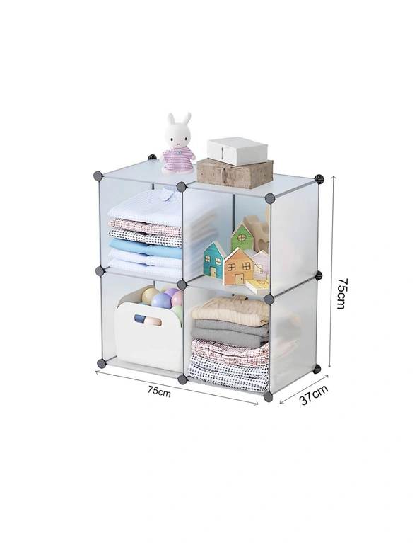 SOGA 2X 4-Cube Transparent Shelf Box Portable Cubby DIY Storage Shelves Modular Closet Organiser, hi-res image number null