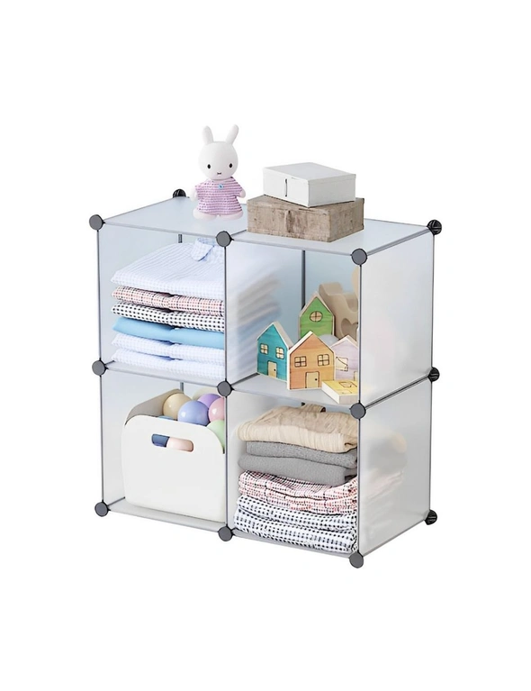 SOGA 4-Cube Transparent Shelf Box Portable Cubby DIY Storage Shelves Modular Closet Organiser, hi-res image number null