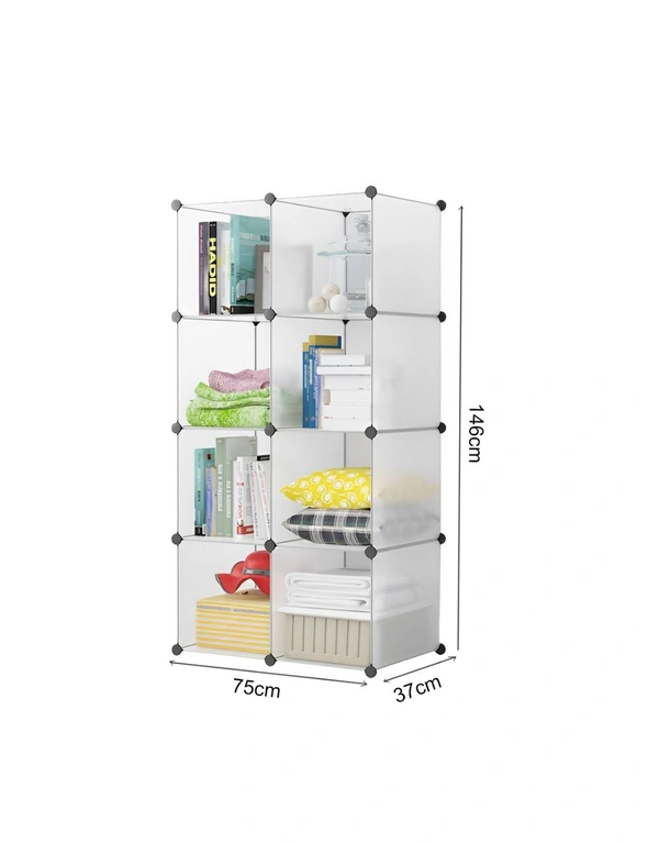SOGA 8-Cube Transparent Shelf Box Portable Cubby DIY Storage Shelves Modular Closet Organiser, hi-res image number null