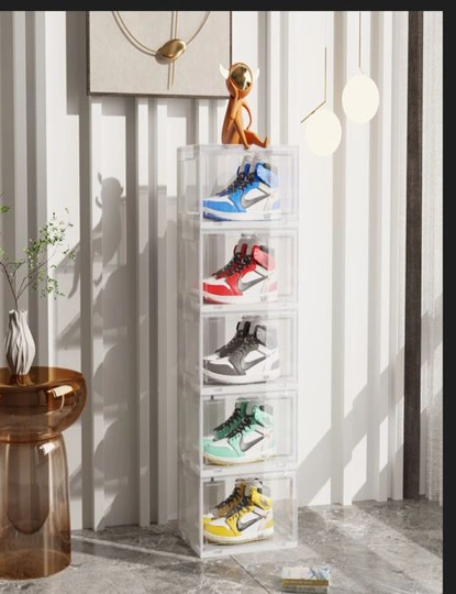 Plastic Shoes Storage Box With Magnetic, Transparent Foldable