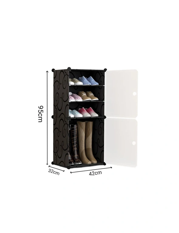 SOGA 2X  4 Tier Shoe Rack Organizer Sneaker Footwear Storage Stackable Stand Cabinet Portable Wardrobe with Cover, hi-res image number null