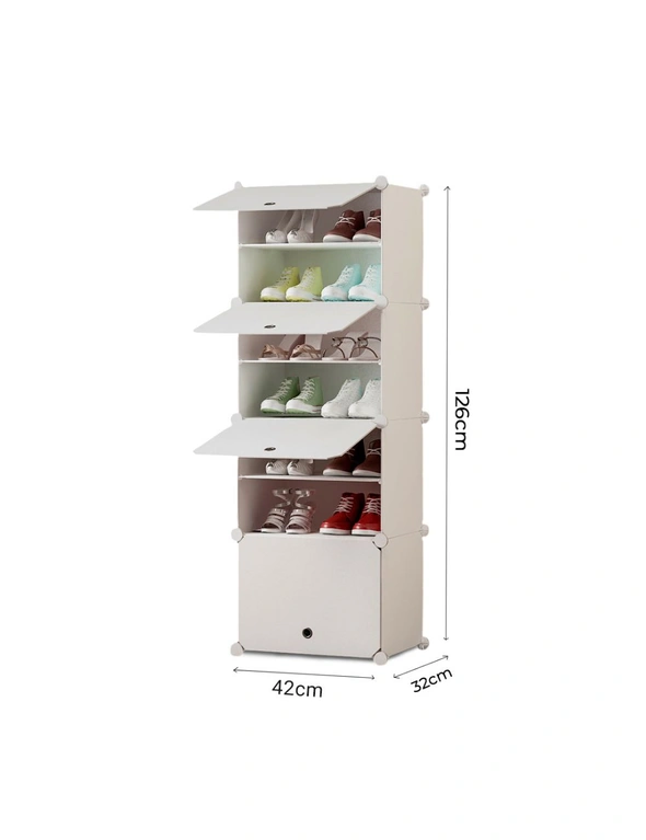 SOGA 7 Tier White Shoe Rack Organizer Sneaker Footwear Storage Stackable Stand Cabinet Portable Wardrobe with Cover, hi-res image number null