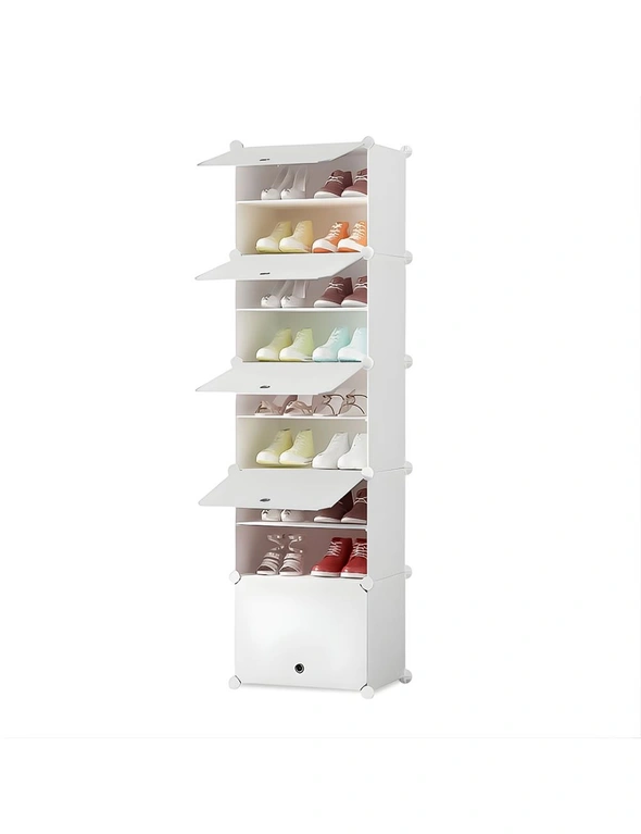 SOGA 8 Tier White Shoe Rack Organizer Sneaker Footwear Storage Stackable Stand Cabinet Portable Wardrobe with Cover, hi-res image number null