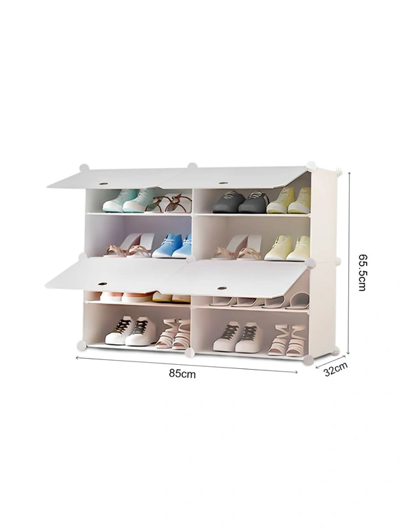 SOGA 4 Tier 2 Column White Shoe Rack Organizer Sneaker Footwear Storage Stackable Stand Cabinet Portable Wardrobe with Cover, hi-res image number null