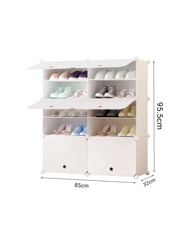 SOGA 5 Tier 2 Column White Shoe Rack Organizer Sneaker Footwear Storage Stackable Stand Cabinet Portable Wardrobe with Cover, hi-res image number null