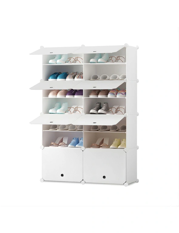 SOGA 7 Tier 2 Column White Shoe Rack Organizer Sneaker Footwear Storage Stackable Stand Cabinet Portable Wardrobe with Cover, hi-res image number null