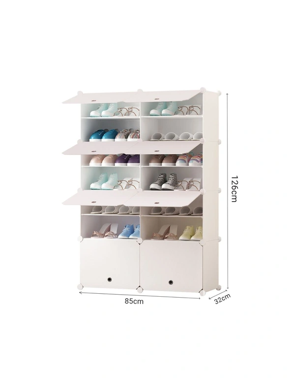 SOGA 7 Tier 2 Column White Shoe Rack Organizer Sneaker Footwear Storage Stackable Stand Cabinet Portable Wardrobe with Cover, hi-res image number null