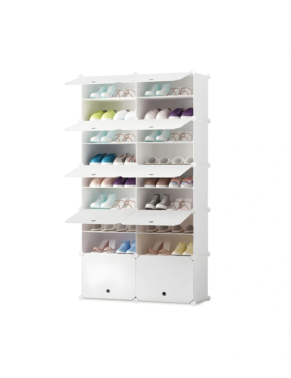 SOGA 9 Tier 2 Column White Shoe Rack Organizer Sneaker Footwear Storage Stackable Stand Cabinet Portable Wardrobe with Cover, hi-res image number null