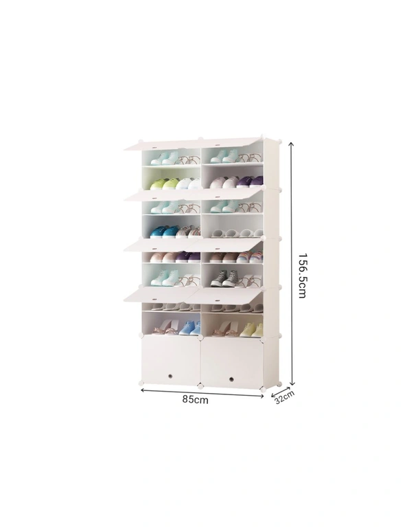 SOGA 9 Tier 2 Column White Shoe Rack Organizer Sneaker Footwear Storage Stackable Stand Cabinet Portable Wardrobe with Cover, hi-res image number null