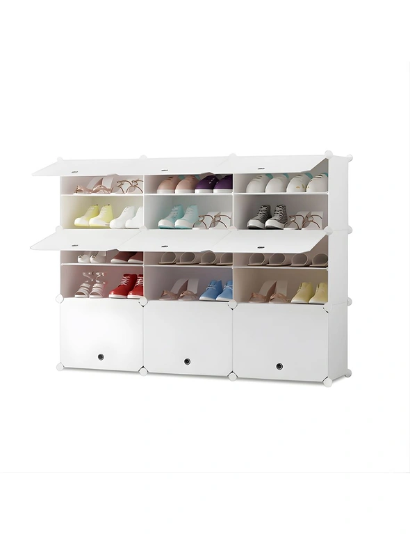 SOGA 5 Tier 3 Column White Shoe Rack Organizer Sneaker Footwear Storage Stackable Stand Cabinet Portable Wardrobe with Cover, hi-res image number null