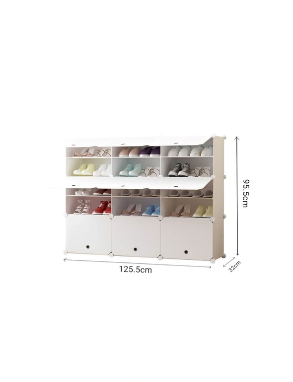SOGA 5 Tier 3 Column White Shoe Rack Organizer Sneaker Footwear Storage Stackable Stand Cabinet Portable Wardrobe with Cover, hi-res image number null