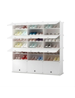 SOGA 7 Tier 3 Column White Shoe Rack Organizer Sneaker Footwear Storage Stackable Stand Cabinet Portable Wardrobe with Cover