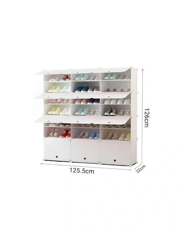 SOGA 7 Tier 3 Column White Shoe Rack Organizer Sneaker Footwear Storage Stackable Stand Cabinet Portable Wardrobe with Cover, hi-res image number null