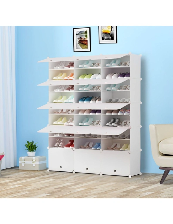 SOGA 9 Tier 3 Column White Shoe Rack Organizer Sneaker Footwear Storage Stackable Stand Cabinet Portable Wardrobe with Cover, hi-res image number null