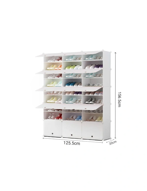 SOGA 9 Tier 3 Column White Shoe Rack Organizer Sneaker Footwear Storage Stackable Stand Cabinet Portable Wardrobe with Cover, hi-res image number null