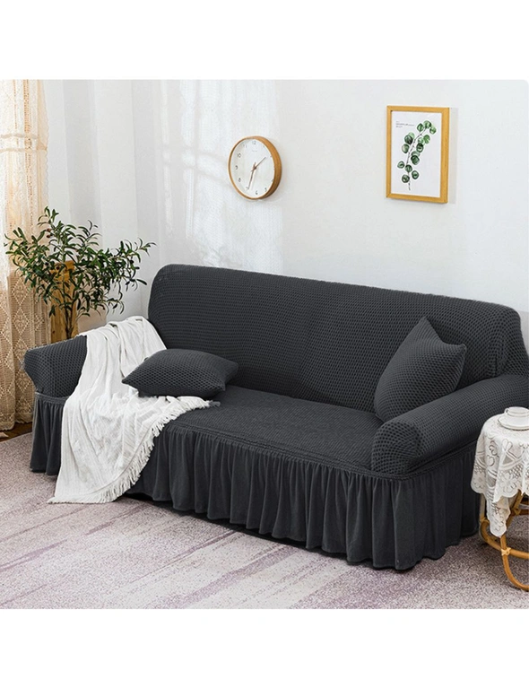 SOGA 4-Seater Dark Grey Sofa Cover with Ruffled Skirt Couch Protector High Stretch Lounge Slipcover Home Decor, hi-res image number null