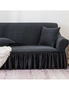 SOGA 4-Seater Dark Grey Sofa Cover with Ruffled Skirt Couch Protector High Stretch Lounge Slipcover Home Decor, hi-res