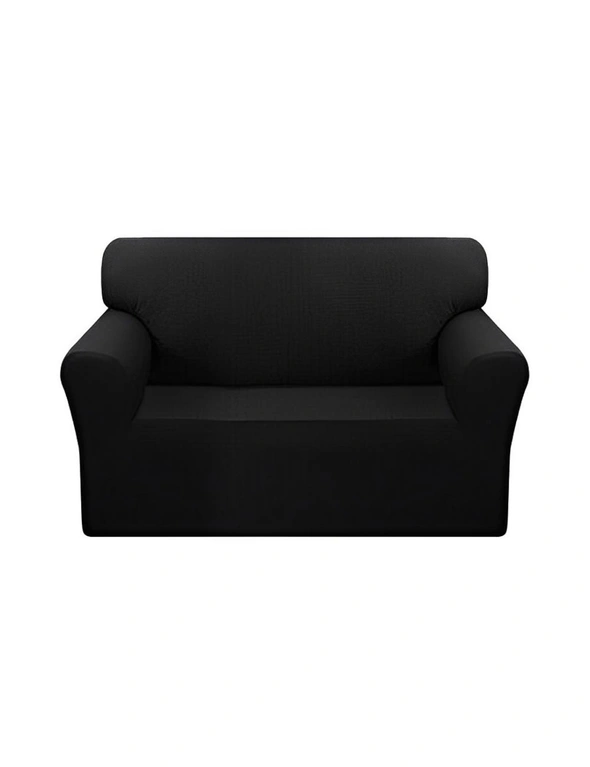 SOGA 2-Seater Black Sofa Cover Couch Protector High Stretch Lounge Slipcover Home Decor, hi-res image number null