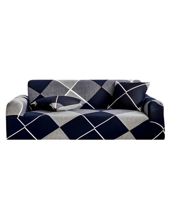 SOGA 4-Seater Checkered Sofa Cover Couch Protector High Stretch Lounge Slipcover Home Decor, hi-res image number null