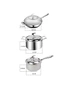 SOGA 6 Piece Cookware Set 18/10 Stainless Steel 3-Ply Frying Pan, Milk, and Soup Pot with Lid, hi-res