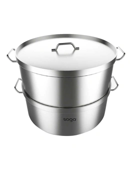 SOGA  Food Steamer 45cm Commercial 304 Top Grade Stainless Steel 2 Tiers