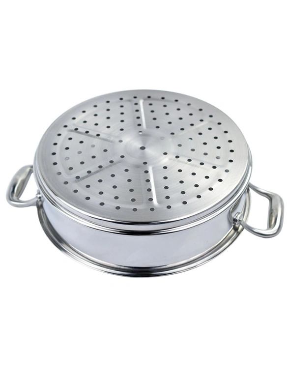 SOGA 3 Tier 26cm Heavy Duty Stainless Steel Food Steamer Vegetable Pot Stackable Pan Insert with Glass Lid, hi-res image number null
